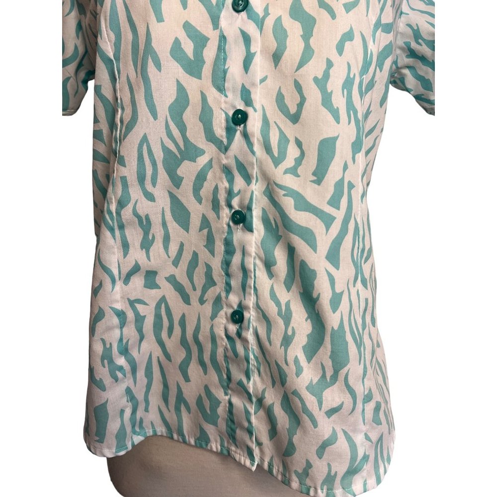 American Sweetheart by Adrian Delafield Blouse M Short sleeve button up animal p - Picture 12 of 14